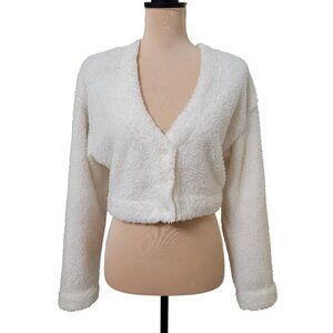 Victoria's Secret Pink Size M Off White Cropped Fleece Cardigan, Super Soft!